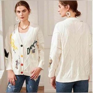 EBOSSY Chic Cream Cardigan with Multicolor Accents